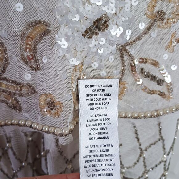 Adrianna Papell Art Deco Beaded Flapper Dress 2 | 20s Gatsby Tier Cocktail Gold - Picture 12 of 13